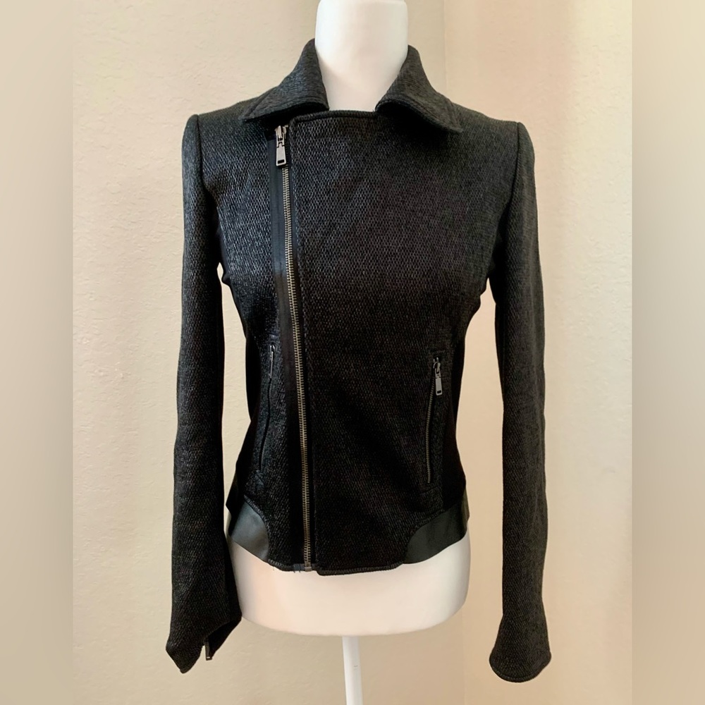 ELIE TAHARI Black Tweed Moto Jacket Size XS
